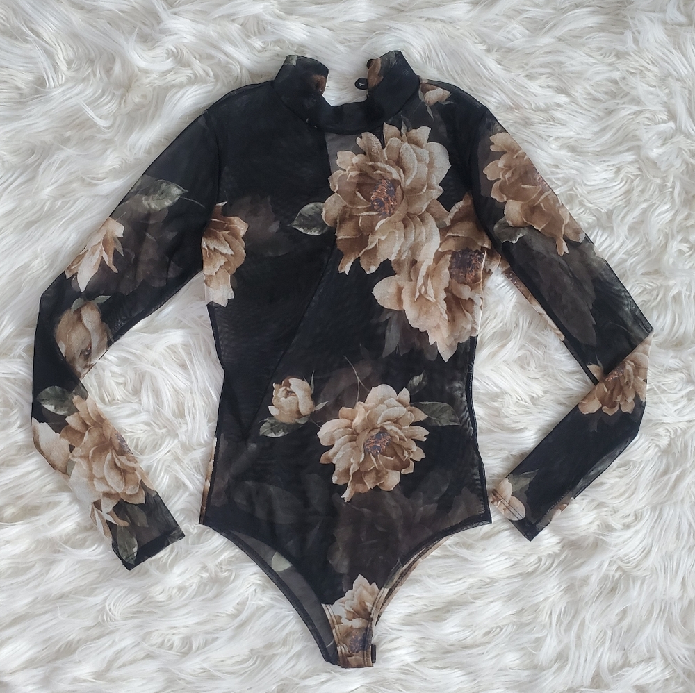 NEW - Sheer Floral Print Bodysuit